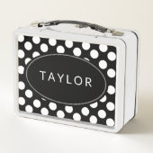 Personalisierter Schwarzweiss-Polka-PunktLunchbox Metall Lunch Box (Rückseite)