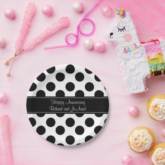 Personalisierter Schwarzweiss-Punkt-Papier-Teller Pappteller (Party)