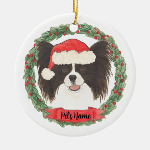Personalisierter Schwarzweißer Papillon Keramik Ornament