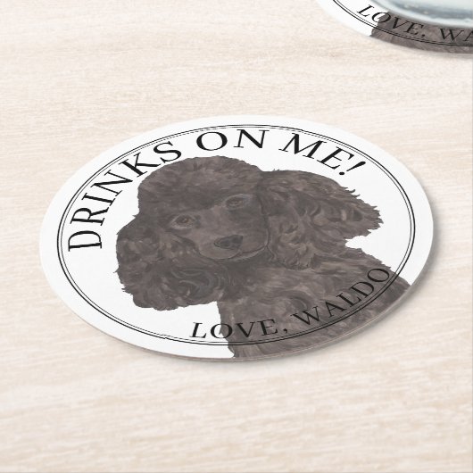 Personalisierter Schwarzwildhund Hochzeit Runder Pappuntersetzer (Angewinkelt)