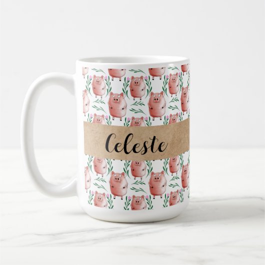 Personalisierter Schweinebecher – Süßes Bauernhoft Kaffeetasse (Links)