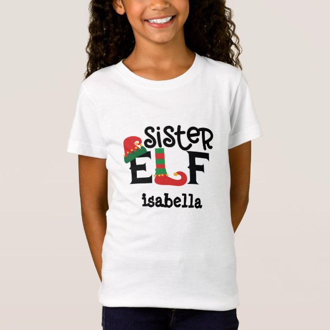 Personalisierter Schwester Elf T - Shirt (Vorderseite)
