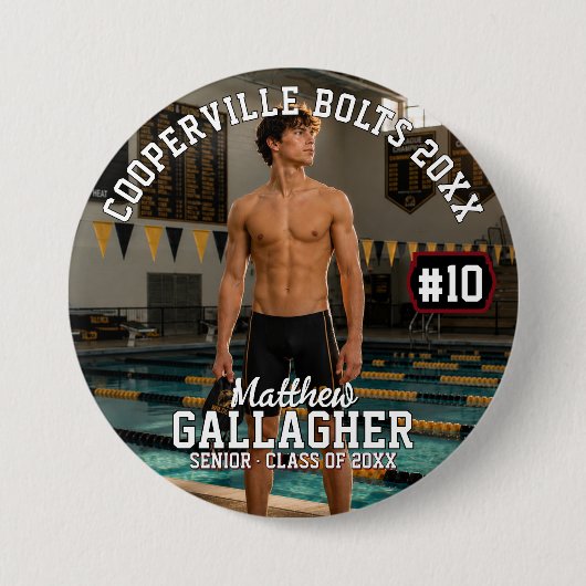 Personalisierter Schwimm-Foto-Button Button (Vorderseite)