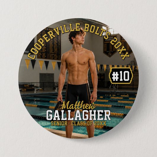 Personalisierter Schwimm-Foto-Button Button (Vorderseite)