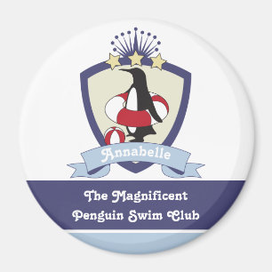 Personalisierter Schwimmverein-Wappen Süßer Pingui Magnet
