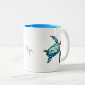 Personalisierter Script Name Turquoise Sea Turtle Zweifarbige Tasse (VorderseiteRechts)