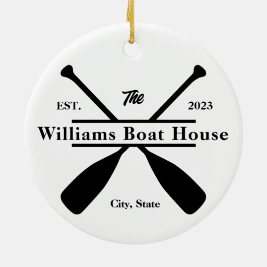 Personalisierter See, Fluss oder Bootshaus Keramik Ornament (Hinten)