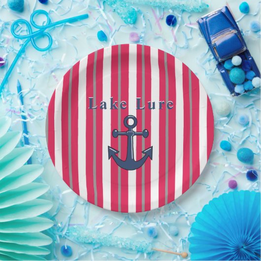 Personalisierter See oder Strand Red White Round Pappteller (Party)