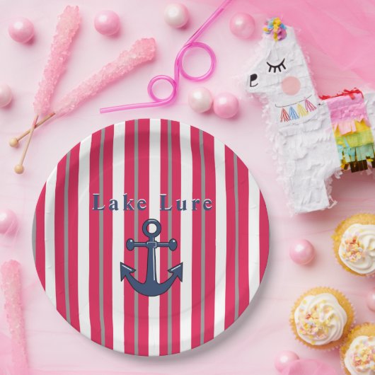 Personalisierter See oder Strand Red White Round Pappteller (Party)