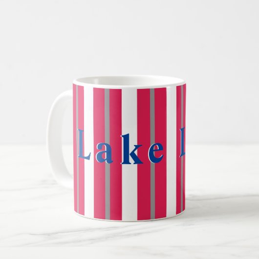 Personalisierter See oder Strand Rot Streifen Kaffeetasse (Vorderseite Links)