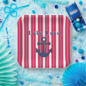 Personalisierter See oder Strand Rot Streifen Pappteller (Party)