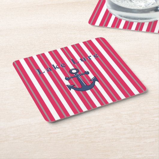 Personalisierter See oder Strand Rot Streifen Rechteckiger Pappuntersetzer (angewinkelt)