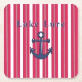 Personalisierter See oder Strand Rot Streifen Rechteckiger Pappuntersetzer (Vorderseite)