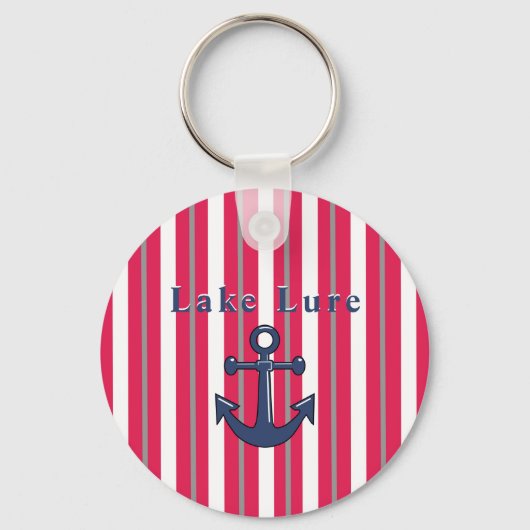 Personalisierter See oder Strand Rot Streifen Schlüsselanhänger (Vorderseite)