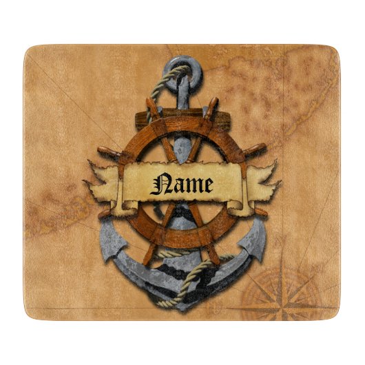 Personalisierter Seeanker und Rad Schneidebrett (Vorderseite)