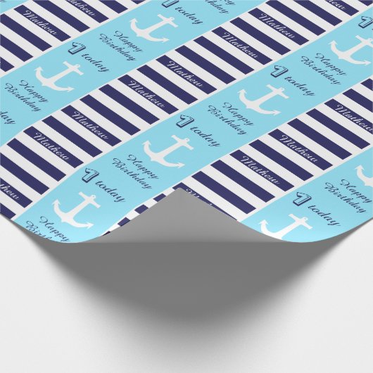 Personalisierter Seeerster Geburtstagsjunge Geschenkpapier (Ecke)