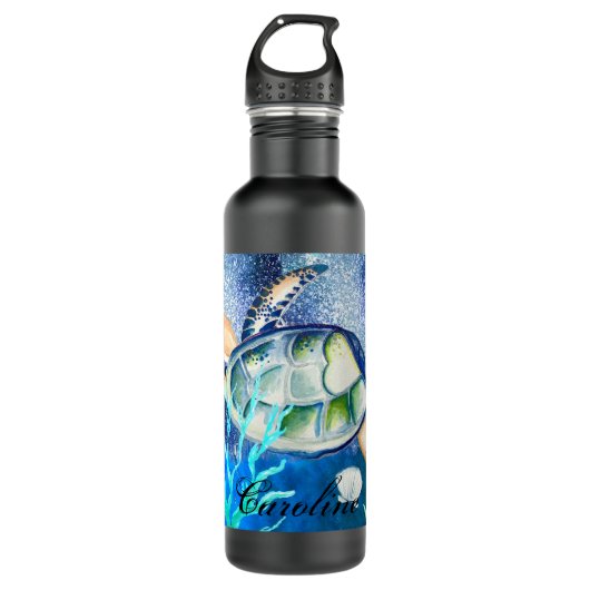 Personalisierter Seeschildkröten-Stahlwasserbootmo Edelstahlflasche (Vorderseite)
