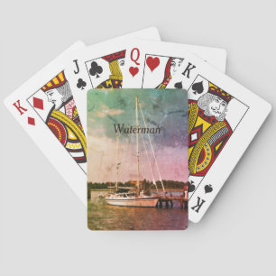 Personalisierter Segelboothafen Vintage-Sturm brau Spielkarten