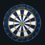 Personalisierter Senf aus der Mitte des Jahrhunder Dartscheibe<br><div class="desc">Dartboard mit einem Farbschema aus der Mitte des Jahrhunderts (dunkelblau, rot und Senfgelb) mit personalisiertem Text auf der Oberseite und unten auf dem Board. Fügen Sie das Ihrer modernen Wohngestaltung aus der Mitte des Jahrhunderts hinzu!</div>