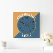 Personalisierter Senf Yellow Navy Blau Quadratische Wanduhr (Zuhause)