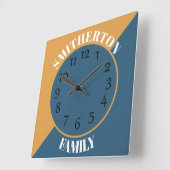 Personalisierter Senf Yellow Navy Blau Quadratische Wanduhr (Winkel)