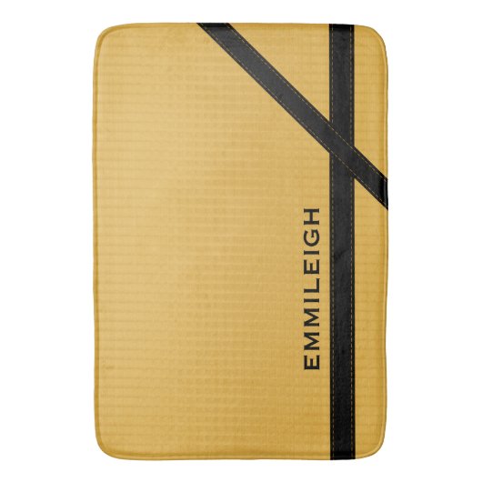 Personalisierter Senfgelb und schwarz Streifen Badematte (Vorderseite Vertikal)