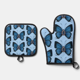 Personalisierter September Birth Blue Butterfly Ofenhandschuh & Topflappen-Set