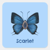 Personalisierter September Birth Blue Butterfly Quadratischer Aufkleber (Vorderseite)