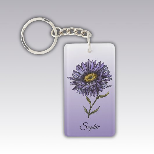 Personalisierter September Birth Blume Aster Schlü Schlüsselanhänger