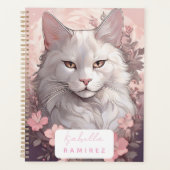 Personalisierter Serene White Cat Planner mit Name Planer (Vorderseite)