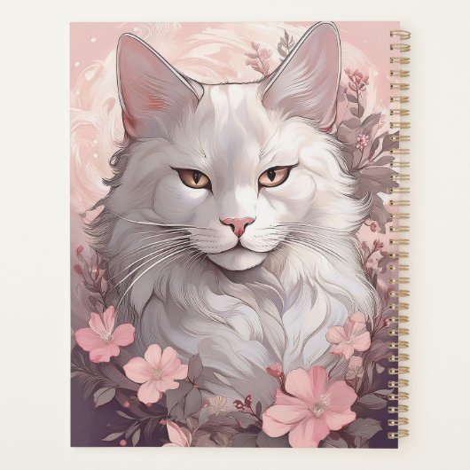 Personalisierter Serene White Cat Planner mit Name Planer (Rückseite)