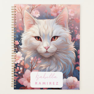 Personalisierter Serene White Cat Planner mit Name Planer