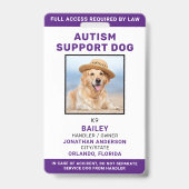 Personalisierter Service Dog Autismus Support Dog Ausweis (Vorderseite)