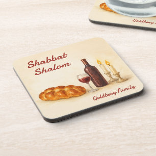 Personalisierter Shabbat Shalom Wasserfarben- Unte Getränkeuntersetzer
