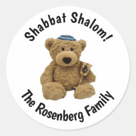 Personalisierter Shabbat-Teddybär-Aufkleber Runder Aufkleber