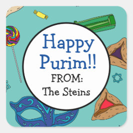 Personalisierter Shaloch Manot Aquamariner Platz A Quadratischer Aufkleber