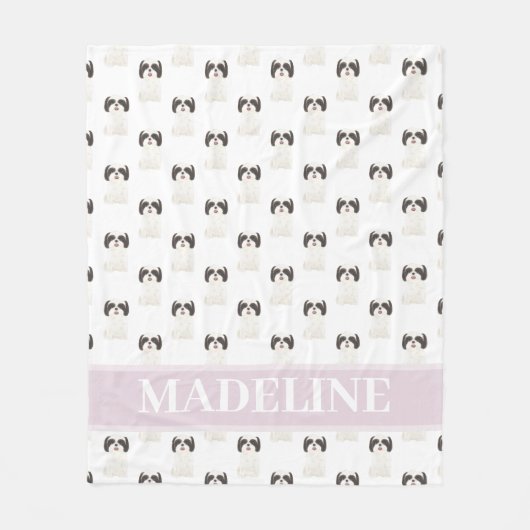 Personalisierter Shih Tzu (schwarz & weiß) Tan & W Fleecedecke (Vorderseite)