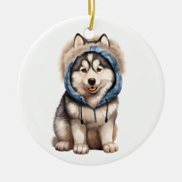 Personalisierter sibirischer Husky-Hund Kunst Keramik Ornament