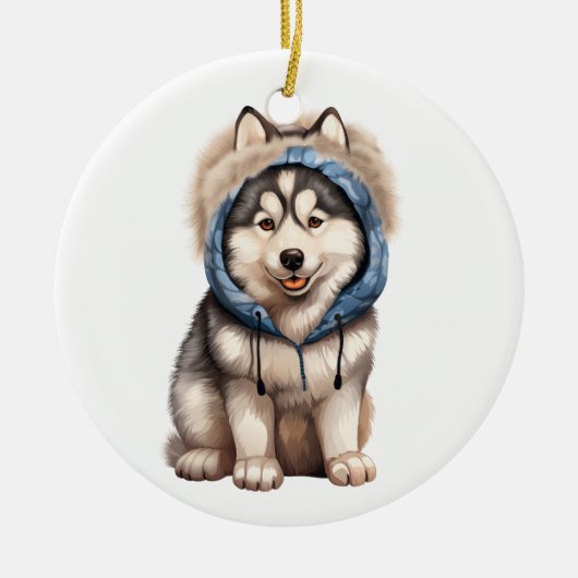 Personalisierter sibirischer Husky-Hund Kunst Keramik Ornament (Vorne)