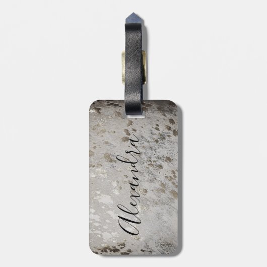 Personalisierter Silber-Cowhide-Tag Gepäckanhänger (Rückseite vertikal)
