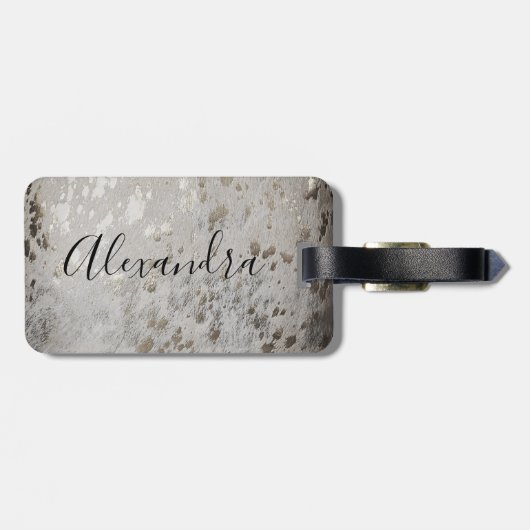 Personalisierter Silber-Cowhide-Tag Gepäckanhänger (Rückseite horizontal)