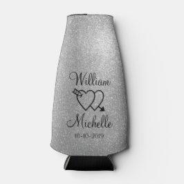 Personalisierter silber Glitzer Hochzeitsflasche c Flaschenkühler