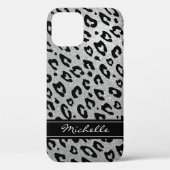 Personalisierter silber Glitzer Leopard iPhone 12  Case-Mate iPhone Hülle (Rückseite)
