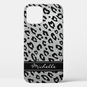 Personalisierter silber Glitzer Leopard iPhone 12  iPhone 12 Hülle