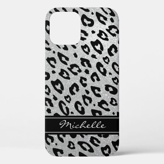 Personalisierter silber Glitzer Leopard iPhone 12  Case-Mate iPhone Hülle (Rückseite)