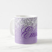 Personalisierter Silber Glitzer Lila Film Kaffeetasse (Vorderseite Links)