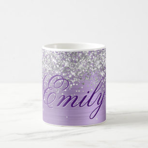 Personalisierter Silber Glitzer Lila Film Kaffeetasse