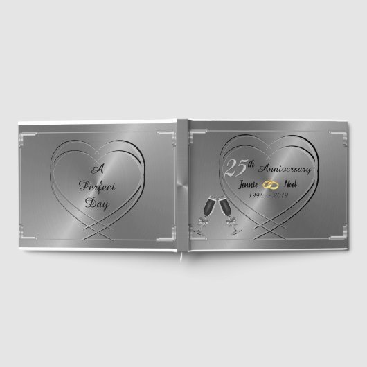 Personalisierter Silberner 25. Hochzeitstag Gästebuch (Voll)