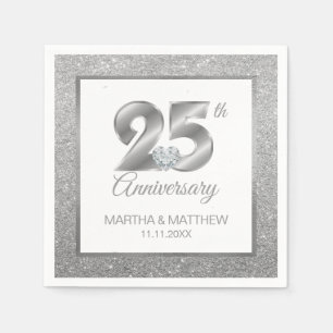 Personalisierter Silberner 25. Hochzeitstag Serviette