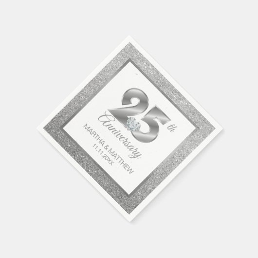 Personalisierter Silberner 25. Hochzeitstag Serviette (Ecke)